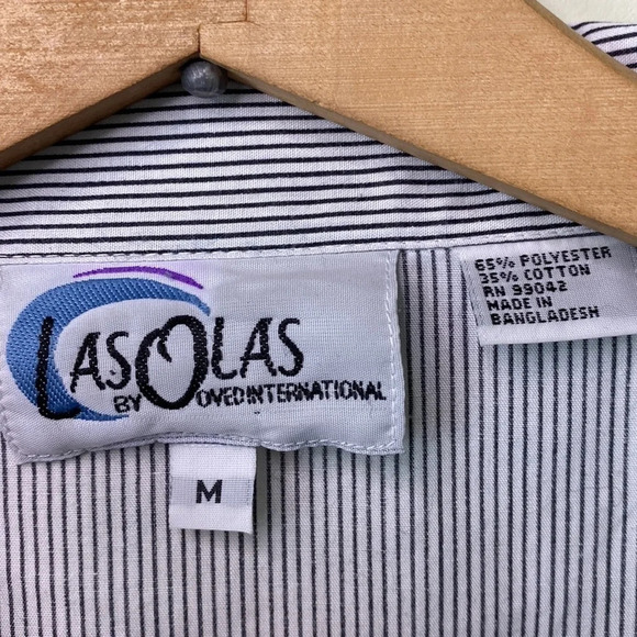 Vintage Light House stitched zip front pinstripe blouse by Las Olas size Medium - Picture 4 of 8